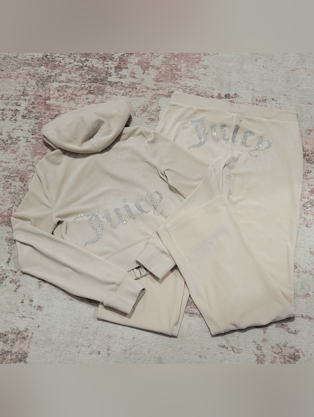 Juicy Couture Crystal Luxe Velour OG Bling Zip Up Hoodie & Pants Set - S/M - Picture 3 of 6
